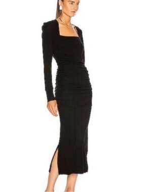 Ganni Black Ruche long sleeve dress